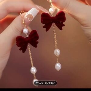 Red Bow Earrings with Pearl for Women Trendy Jewelry Accessories Gift for Her